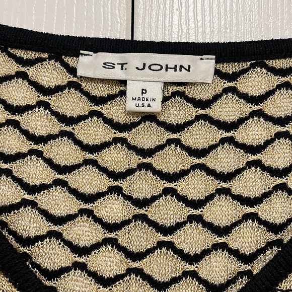 ST. JOHN Patterned Knit Shell Tank Black Gold Size P - Picture 5 of 6